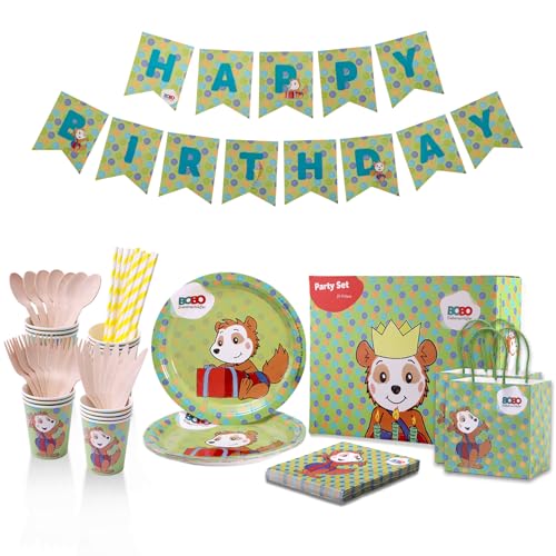 Bobo Siebenschläfer Party Set - Umfassendes Partyzubehör für 8 Kinder inkl. Pappteller, Pappbecher, Strohhalme, Servietten, Holzbesteck, Geschenktüten & Geburtstagsgirlande, in Ausmalbarer Geschenkbox Bobo Siebenschläfer Party Set - Umfassendes Partyzubehör für 8 Kinder inkl. Pappteller, Pappbecher, Strohhalme, Servietten, Holzbesteck, Geschenktüten & Geburtstagsgirlande, in Ausmalbarer Geschenkbox von Generisch