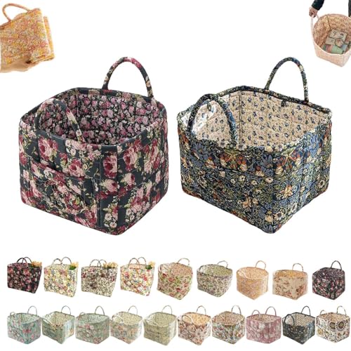 Boho-Stoff-Aufbewahrungskorb, Boho-Steppstoff-Aufbewahrungskorb, floral gesteppte Körbe zur Aufbewahrung groß mit leicht zu tragenden Griffen, für Kleidung und Kleinigkeiten (2 Pcs-C) von Generisch