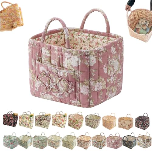 Boho-Stoff-Aufbewahrungskorb, Boho-Steppstoff-Aufbewahrungskorb, floral gesteppte Körbe zur Aufbewahrung groß mit leicht zu tragenden Griffen, für Kleidung und Kleinigkeiten (D) von Generisch