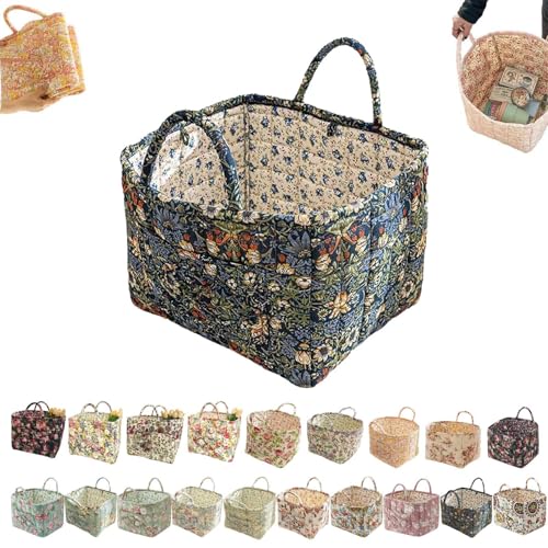 Boho-Stoff-Aufbewahrungskorb, Boho-Steppstoff-Aufbewahrungskorb, floral gesteppte Körbe zur Aufbewahrung groß mit leicht zu tragenden Griffen, für Kleidung und Kleinigkeiten (E) von Generisch