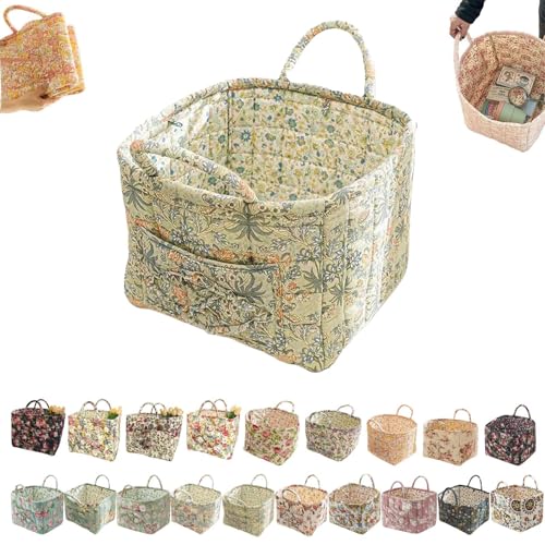 Boho-Stoff-Aufbewahrungskorb, Boho-Steppstoff-Aufbewahrungskorb, floral gesteppte Körbe zur Aufbewahrung groß mit leicht zu tragenden Griffen, für Kleidung und Kleinigkeiten (O) von Generisch
