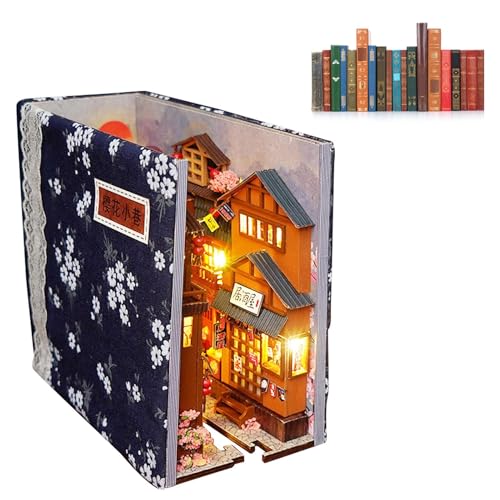 Book Nook Kit | Miniatur-Puppenhaus | Miniatur-Puppenhaus-Buchecke | Holzpuzzles Puppenhaus-Bücherregal – Personalisierte montierte Buchstützen Build-Creativity Kit mit Lichtern für Teenager von Generisch