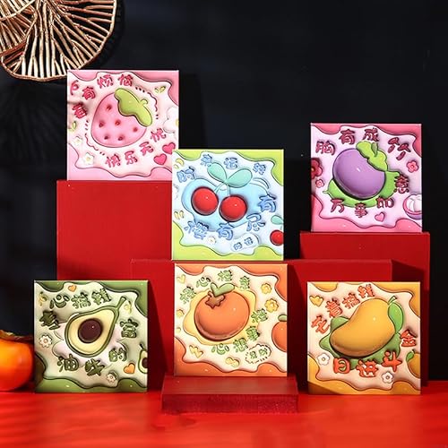 Briefumschläge, Motiv: Jahr, Schlange mit Cartoon-Motiv, trendiges, bezauberndes Obst-Design, Geldbeutel, chinesisches Frühlingsfest, roter Umschlag, Souvenirs, 6 Stück von Generisch