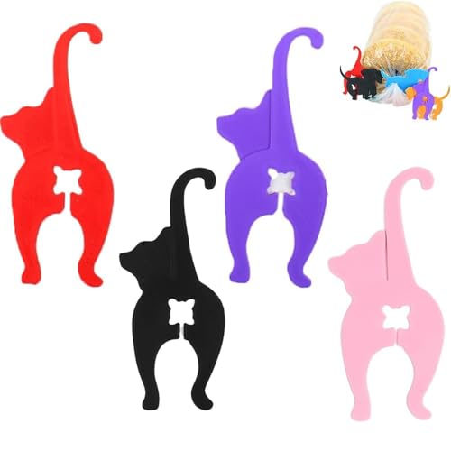 Brotbeutel-Clip Mit Katzenarsch, Wiederverwendbarer 3D-gedruckter Beutelclip Für Hunde- Und Katzenbrot, Lebensmittelbeutel-Clips Zum Drücken, Einfach Zu Verwenden, Lustiges Tiermotiv (Katze 4pcs) von Generisch