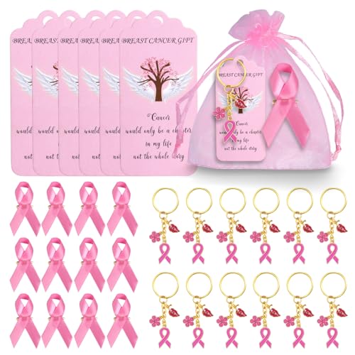 Brustkrebs Bewusstsein Zubehör Brustkrebs Bewusstsein Schlüssel bund Rosa Band Broschen mit rosa Organza Taschen von Generisch