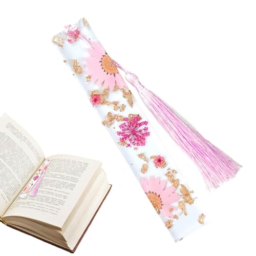 Buchmarker für Frauen - Transparentes Gänseblümchen-Trockenblumen-Epoxidharz-Lesezeichen - Hübsches Buch-Liebhaber-Lehrer-Studenten-Geschenk-Briefpapier für Geburtstag und Weihnachten von Generisch