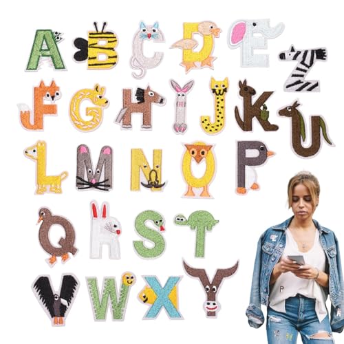 Bügelaufnäher Für Rucksäcke | 26 Stück Gestickte Motive - Niedliche Tier-Alphabet-Design Aufkleber Hitzeaktiviert für Hut Jeans Rucksack Teppich Mode Kostüm von Generisch