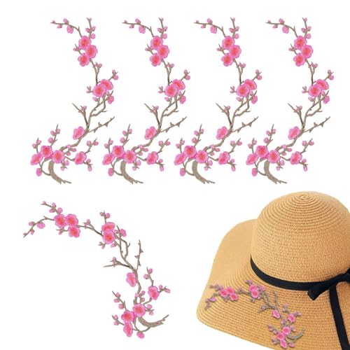 Bügelbilder, Stickerei Aufnäher für Kleidung, 5 Stück Pflaumenblüten Stoff Mit Selbstklebender Rückseite Für Westen Jeans Rucksack Bügelbilder, Stickerei Aufnäher für Kleidung, 5 Stück Pflaumenblüten Stoff Mit Selbstklebender Rückseite Für Westen Jeans Rucksack von Generisch