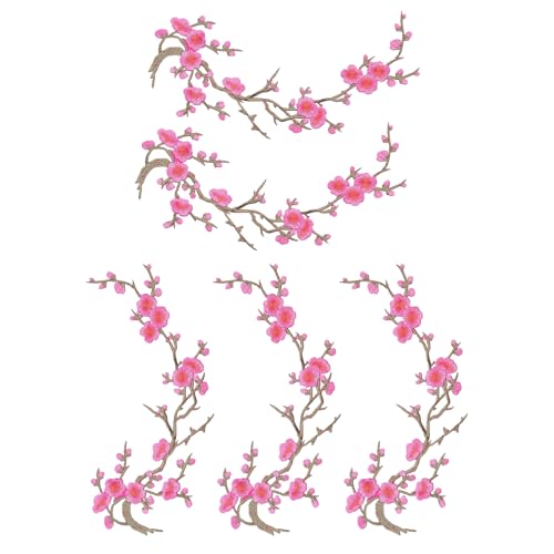 Bügelpatch | Stickereiapplikationen Für Kleidung - 5er Set Pflaumenblüten Blumenmuster Nähanleitung mit Klebefolie für Sportteam Bekleidung Modeprojekte Hut von Generisch