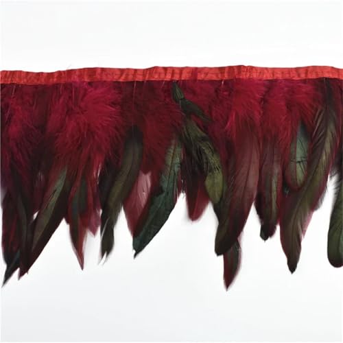 Bunte Hahnfedern, Besatz, Huhn, Fasan, Huhn, Feder, Fransen für Kleidung, Band, Nähen, Dekorationen, Rotwein, 10 Meter von Generisch
