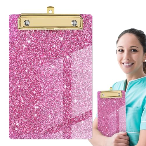 Bunte Klemmbretter, Glitzer-Klemmbrett - Glitzer-Aktenbrett - Modisches,flaches, schickes, leichtes Kinder-Klemmbrett im A6-Letter-Format mit Metallklammer für Kinder, Studenten, Lehrer, Frauen, Küns von Generisch