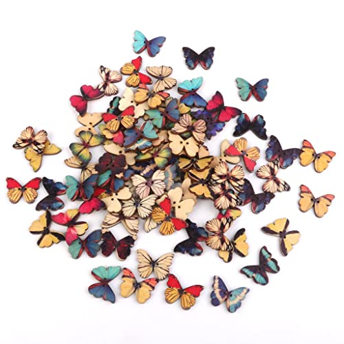 Bunte Schmetterlings-Holzknöpfe zum Nähen, Basteln, 100 Stück Bunte Schmetterlings-Holzknöpfe zum Nähen, Basteln, 100 Stück von Generisch