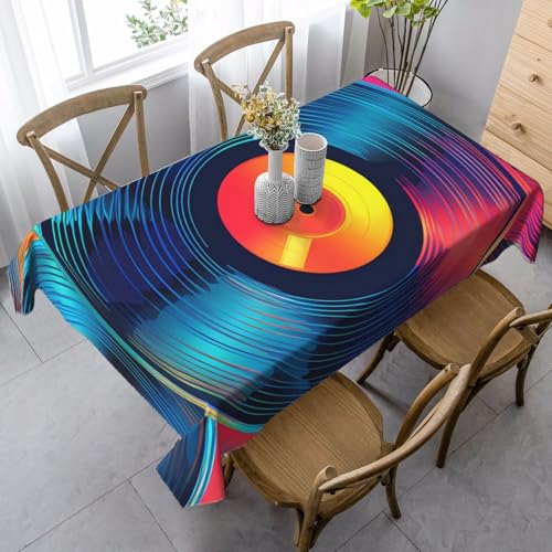 Bunte Vinyl-CD-Tischdecke, rechteckig, 140 x 90 cm, Musikaufzeichnung, Tischdecke für Esstisch, knitterfreie Tischdecke für Zuhause, Innen- und Außenbereich, Party-Dekoration von Generisch