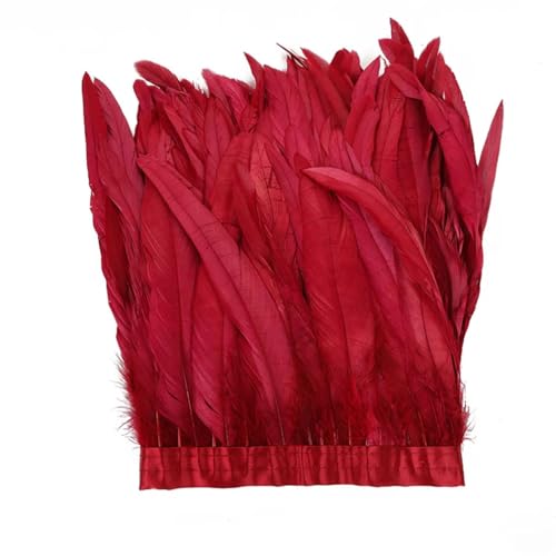 Buntes Hahnschwanz-Federband für Bastelarbeiten, Dekoration, Federborte, für Hochzeit, Party, Kleidung, Weinrot, 30–35 cm, 2 m Buntes Hahnschwanz-Federband für Bastelarbeiten, Dekoration, Federborte, für Hochzeit, Party, Kleidung, Weinrot, 30–35 cm, 2 m von Generisch