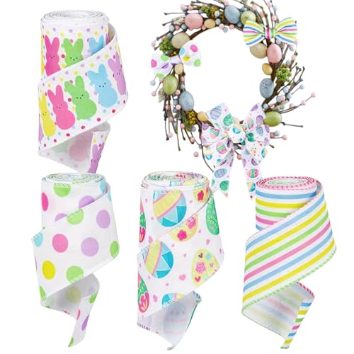 Buntes Osterband – 4 x Haseneier bedrucktes -Geschenkband | Urlaubs-Lebensmittelverpackungsseil, handgefertigtes Stoffband Buntes Osterband – 4 x Haseneier bedrucktes -Geschenkband | Urlaubs-Lebensmittelverpackungsseil, handgefertigtes Stoffband von Generisch