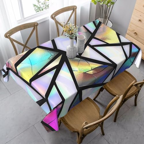 Buntglas-Tischdecke, rechteckig, 140 x 90 cm, Regenbogen-Geometrie, Tischdecke für Esstisch, knitterfrei, Tischdecke für Zuhause, Innen- und Außenbereich, Party-Dekoration von Generisch