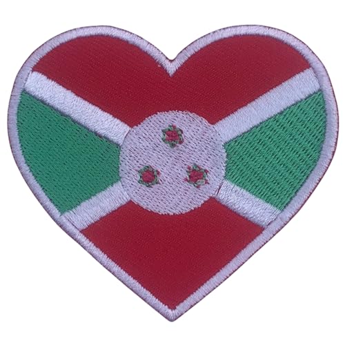 Burundi Aufnäher bestickt Herz Flagge Patch - Aufbügeln/Aufnähen Nationalemblem Applikation - Taktischer Militär Patch für Jacken, Rucksäcke, Hüte - 6,5 x 7 cm von Generisch