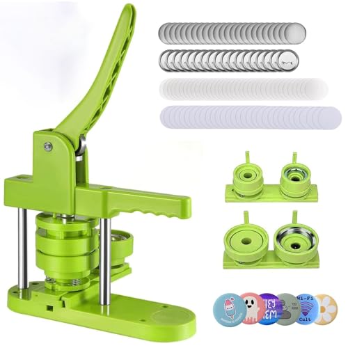 Button Maker Machine Multiple-Sizes, DIY Pin Badge Button Maker, Badge Punch Press with Free 100pcs Button Parts, Supplies&Circle Cutter, Pin Maker Machine 1.25 Inch+2.25 Inch (Green, 25mm) von Generisch