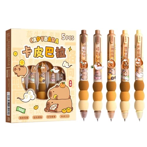 Capybara Kugelschreiber, 5 Stück, feine Spitze, schnell trocknend, wischfest, leicht, bequem, tragbar, weicher Griff, Schreibstift-Set für Kinder, Teenager, Studenten, , Schwarz Capybara Kugelschreiber, 5 Stück, feine Spitze, schnell trocknend, wischfest, leicht, bequem, tragbar, weicher Griff, Schreibstift-Set für Kinder, Teenager, Studenten, , Schwarz von Generisch