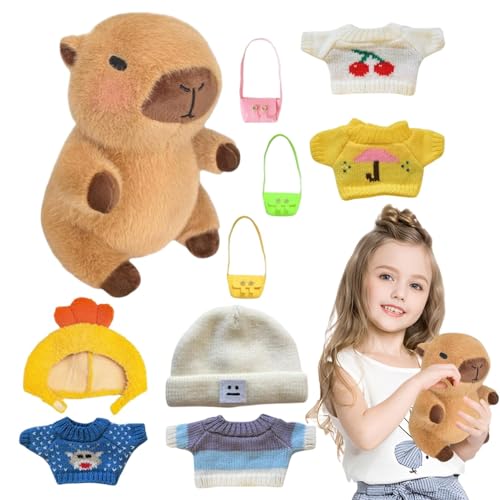 Capybara Plüsch Mit Kleidung Und Zubehör, Dress Up Capybara Plüschtier, Capybara Plüschtier, Plüschtier-Begleiter, Süßes Kuscheltier-Capybara-Kissen, Taschen, Capybara-Puppen-Outfits für Kleinkind von Generisch