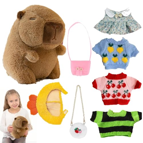 Capybara-Plüsch mit Kleidung, Capybara-Plüschtier,Süße Capybara mit Kopfbedeckung Plüschpuppe Winterspielzeug - Weiches, bezauberndes Dress Up Capybara-Plüschtier, 25 cm großes Cartoon-Festival-Puppen von Generisch