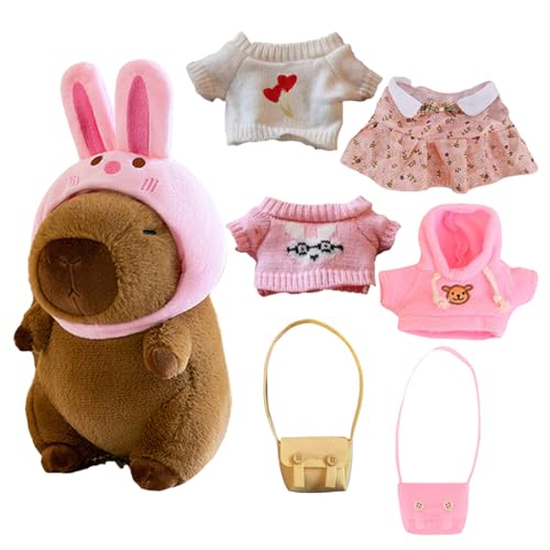 Capybara Plüschtier Kleidung, Gefülltes Capybara Kleidung, Weiche Tierkuschelpuppe, 9 Zoll Süße Capybara Stofftier Spielzeug Dress Up Cartoon Puppe Für Mädchen von Generisch