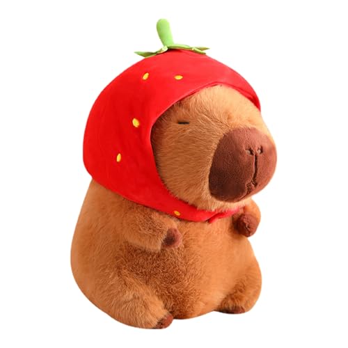 Capybara Plüschtier - Plüschstoff, Kuscheltierkissen | Cute Capybara Plush mit Erdbeerhut Design, umarmbare gefüllte Puppe für Jungen und Mädchen und schmücken von Generisch