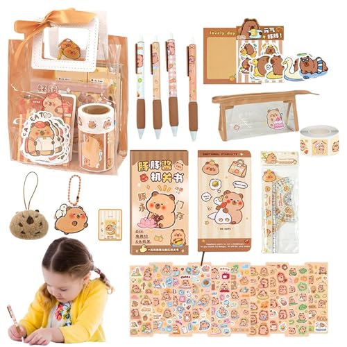 Capybara-Schreibwarenkollektion – Niedliches Bleistiftset, Haftnotizen, Schulzubehör Für Kinder | Hochwertiger Rucksackanhänger Als Schreibtischornament, Lustiges Notizblockdesign Mit Bezauberndem Tie Capybara-Schreibwarenkollektion – Niedliches Bleistiftset, Haftnotizen, Schulzubehör Für Kinder | Hochwertiger Rucksackanhänger Als Schreibtischornament, Lustiges Notizblockdesign Mit Bezauberndem Tie von Generisch