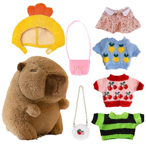 Capybara Stofftier, Capybara Plüsch mit Kleidung | Winter-Stofftierpuppe mit 4 Kleidungsstücken und Accessoires | Weiches, bezauberndes Dress Up Capybara-Plüschtier, 25 cm großes Cartoon-Festival-Pupp Capybara Stofftier, Capybara Plüsch mit Kleidung | Winter-Stofftierpuppe mit 4 Kleidungsstücken und Accessoires | Weiches, bezauberndes Dress Up Capybara-Plüschtier, 25 cm großes Cartoon-Festival-Pupp von Generisch
