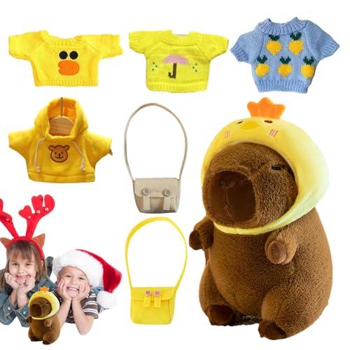 Capybara Stofftier Mit Outfit - Plüschpuppe Zum Verkleiden Für Kinderzimmer Mädchen, Süßes Tier Stoffspielzeug Mit Kleidung | Anziehbare Capybara Puppe Mit Cartoon-Stil, 9 Zoll Weiches Kuscheltier von Generisch