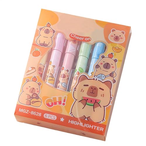 Capybara Textmarker, schöner Textmarker, hochwertiger Augenschutz-Farbstift, Keilspitze, niedliche Capybara-Pastell-Fluoreszenz-Marker, Set mit 6 Stück, für Studenten, Schulbedarf Capybara Textmarker, schöner Textmarker, hochwertiger Augenschutz-Farbstift, Keilspitze, niedliche Capybara-Pastell-Fluoreszenz-Marker, Set mit 6 Stück, für Studenten, Schulbedarf von Generisch