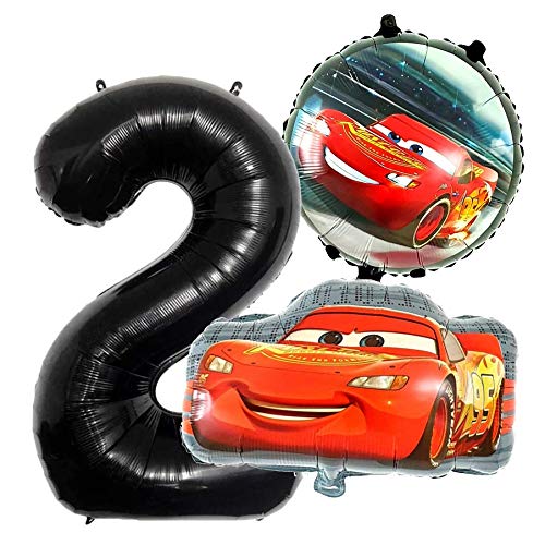 Cars Lightning McQueen 2 Geburtstags Set + Riesenzahl Schwarz 2 Folienballon Luftballon Auto Zahl 2 Kindergeburtstag Deko Dekoration Mottoparty 2. Party Car Rennauto Rennwagen Ballon (Zahl 2) von Generisch