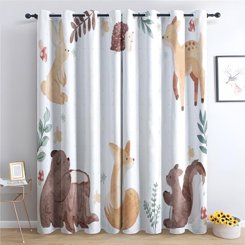 Cartoon Kinder Vorhang, Wohnzimmer Schlafzimmer Blickdichte Vorhänge, Süße Waldtiere Gardinen, mit Ösen Verdunkelungsvorhang, Vorhänge 2er Set, 300x280 cm kvl&X-71 von Generisch