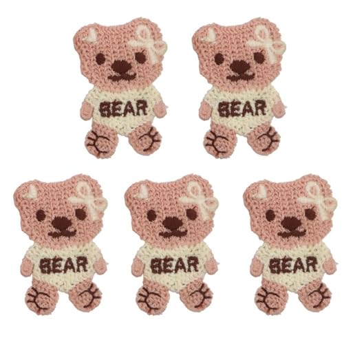 Cartoon-Stickerei-Bär-Applikationen, Stickerei-Aufkleber, Bär-Kleidungsdekoration, Cartoon-Bär, gehäkelter Strickstoff (rosa Bär mit Schleife) von Generisch