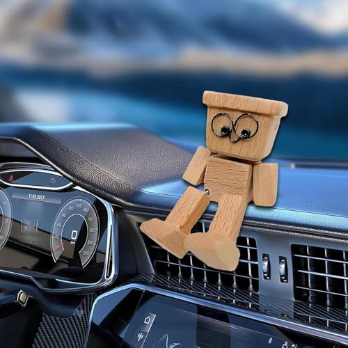 Charmante Kleine Holzfigur | Wackelnde Holzfiguren Mit Füßen | Handgefertigte Actionfigur Als Auto-Ornament | Lustige Armaturenbrett-Dekoration, kreatives Wackelfigur Auto Autozubehör von Generisch