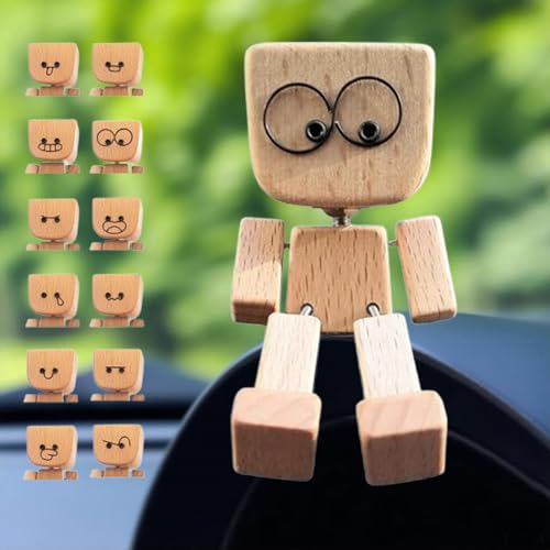 Charmante kleine Holzfigur, die mit 12 magnetischen Ausdrücken schwingt, handgefertigt, schüttelnde Holzfigur, Schüttelfüße, Holzpuppe, lustige Schüttelfüße, Holzmann-Figur für Schreibtisch-Dekoration von Generisch