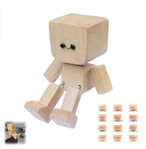 Charmante kleine Holzfigur, die mit 12 magnetischen Ausdrücken schwingt, lustige Wackelkopf-Auto-Armaturenbrett-Dekoration, tragbares Auto-Ornament, Schreibtisch-Dekoration, Herren-Bücherregal-Dekor Charmante kleine Holzfigur, die mit 12 magnetischen Ausdrücken schwingt, lustige Wackelkopf-Auto-Armaturenbrett-Dekoration, tragbares Auto-Ornament, Schreibtisch-Dekoration, Herren-Bücherregal-Dekor von Generisch
