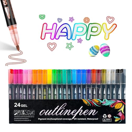 Coloring Lightstick Graffiti-Textmarker, Doppel-Linien-Marker, Konturenmarker, selbstumrissige Metallic-Marker, traumhaft funkelnd, zweizeiliger Konturstift für Kunst und Heimwerker (24 Farben) von Generisch