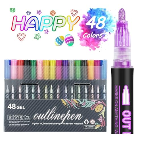 Coloring Lightstick Graffiti-Textmarker, Doppel-Linien-Marker, Konturenmarker, selbstumrissige Metallic-Marker, traumhaft funkelnd, zweizeiliger Konturstift für Kunst und Heimwerker (48 Farben) von Generisch