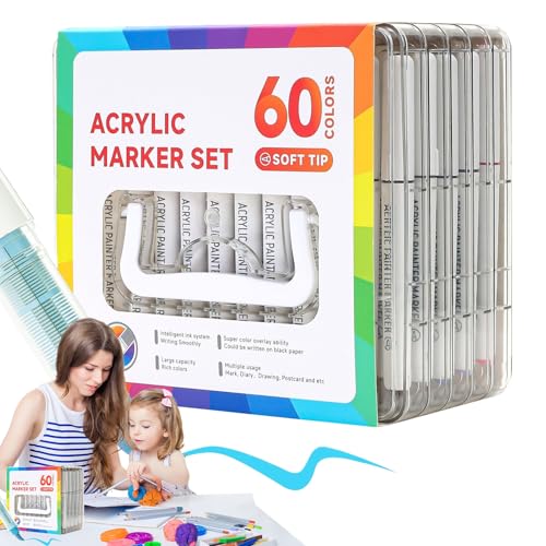 Colours Art Marker, Malstifte für Erwachsene, Malbücher, 60 Farben, kreativer Acrylstift zum Malen, Zeichnen auf mehreren Zeichnungen, Hervorhebungen und Skizzieren Colours Art Marker, Malstifte für Erwachsene, Malbücher, 60 Farben, kreativer Acrylstift zum Malen, Zeichnen auf mehreren Zeichnungen, Hervorhebungen und Skizzieren von Generisch