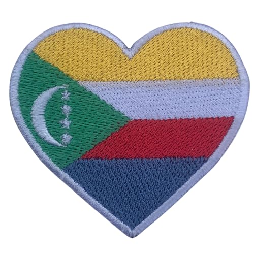 Comoros Embroidered Heart Flag Patch - Iron on / Sew On National Emblem Applique - Tactical Military Patch for Jackets, Backpacks, Hats - 6.5 x 7 cm von Generisch
