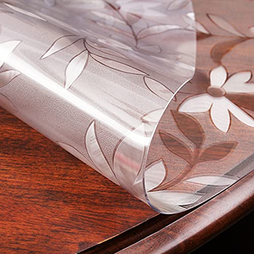 Cosmos Tischdecke, rund, Blumen-Design, 2 mm dick, wasserdicht, Vinyl-Abdeckung, abwischbar, transparent, faltbar, Tischmatte für Garten, Esszimmer, 140 cm Durchmesser von Generisch