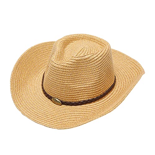 Cowboyhut Damen Herren Westernhut Fedora Hut Breiter Krempe mit Lederband Strohhut Cowboy Damen Cowboyhut Damen Herren Westernhut Fedora Hut Breiter Krempe mit Lederband Strohhut Cowboy Damen von Generisch