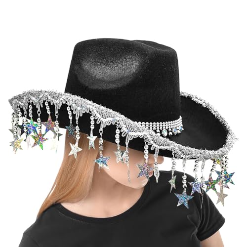 Cowgirl-Hut für Mädchen mit Quaste, glitzernder Cowboyhut | glitzernde Kopfbedeckung mit fünfzackigen Sternquasten für Frauen, Maskerade-Event Cowgirl-Hut für Mädchen mit Quaste, glitzernder Cowboyhut | glitzernde Kopfbedeckung mit fünfzackigen Sternquasten für Frauen, Maskerade-Event von Generisch