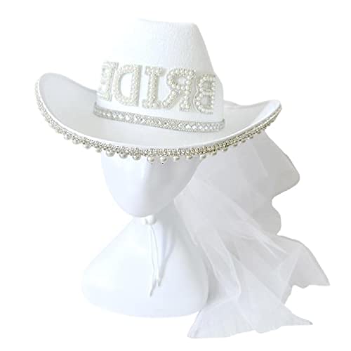 Cowgirl-Hut für die Braut, Partyhut, Cowboyhut mit Schleier, Junggesellinnenabschied, Hut für zukünftige Braut, Brautparty, zukünftige Braut, Hut mit Schleier von Generisch