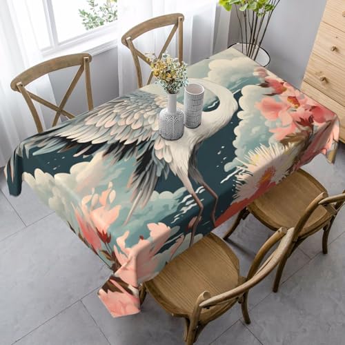 Crane Flower Tischdecke, rechteckig, 140 x 90 cm, japanische Tradition, Tischdecke für Esstisch, knitterfrei, Tischdecke für Zuhause, drinnen und draußen, Party-Dekoration von Generisch
