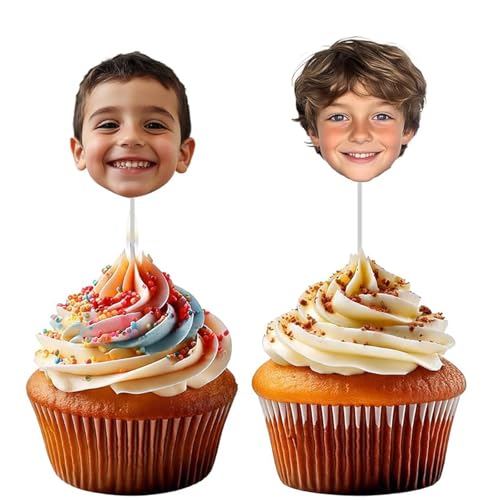 Cupcake-Aufsätze, personalisierbarer Fotokopf-Ausschnitt, lustiger Gesichtsausschnitt, Dessert-Topper, Fotopapier, wasserdicht, Magnet, tolle Dekoration für Geburtstag (2 Stück) von Generisch