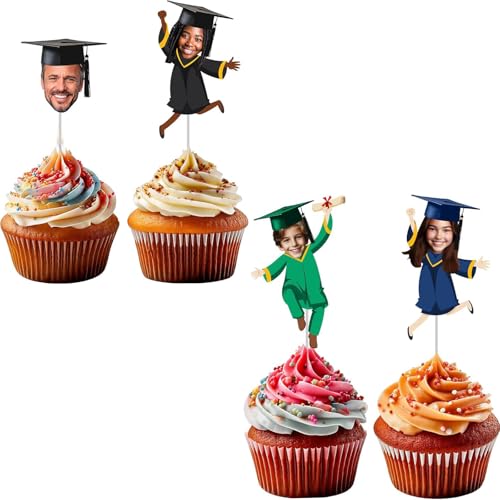 Cupcake-Aufsätze, personalisierbarer Fotokopf-Ausschnitt, lustiger Gesichtsausschnitt, Dessert-Topper, Fotopapier, wasserdicht, Magnet, tolle Dekoration für Geburtstag (4 Stück) von Generisch