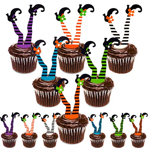 Cupcake-Topper für Halloween, Hexenstiefel, 6 bunte gestreifte Bein-Designs (je 5 Stück), lustige Party-Dekorationen für Cupcakes und Geschirr, 30 Stück von Generisch