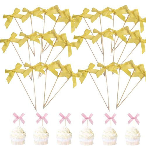 Cupcake-Topper mit Schleife, Party-Dekoration, Babyparty, Cupcake-Picks für Brautparty, Babyparty, Schleife, Cupcake-Dekorationen für Geburtstag, Hochzeit, Motto-Party, Gelb, 30 Stück Cupcake-Topper mit Schleife, Party-Dekoration, Babyparty, Cupcake-Picks für Brautparty, Babyparty, Schleife, Cupcake-Dekorationen für Geburtstag, Hochzeit, Motto-Party, Gelb, 30 Stück von Generisch